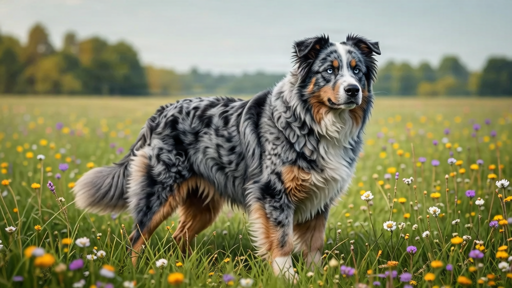 A majestic male Australian Shepherd showing strong structure and a beautiful coat.