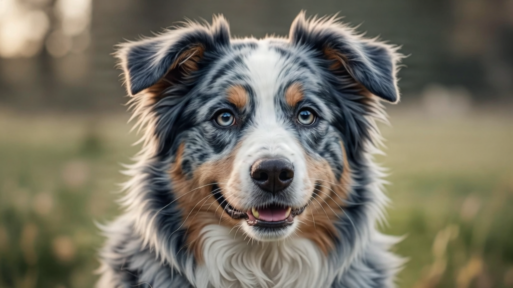 A friendly Australian Shepherd looking directly at the camera with a welcoming expression.